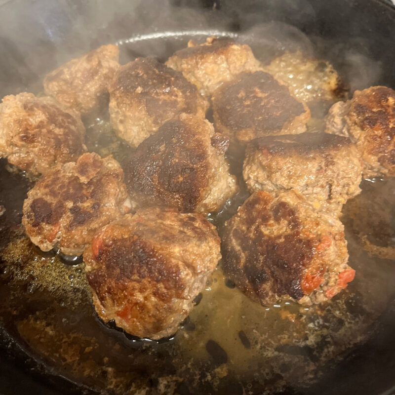Venison Meatballs in a cast iron pan
