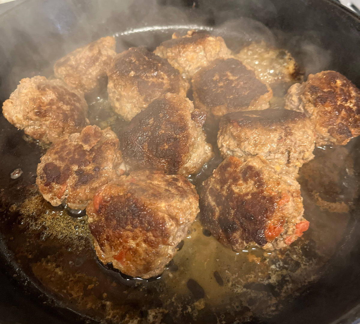 Venison Meatballs in a cast iron pan